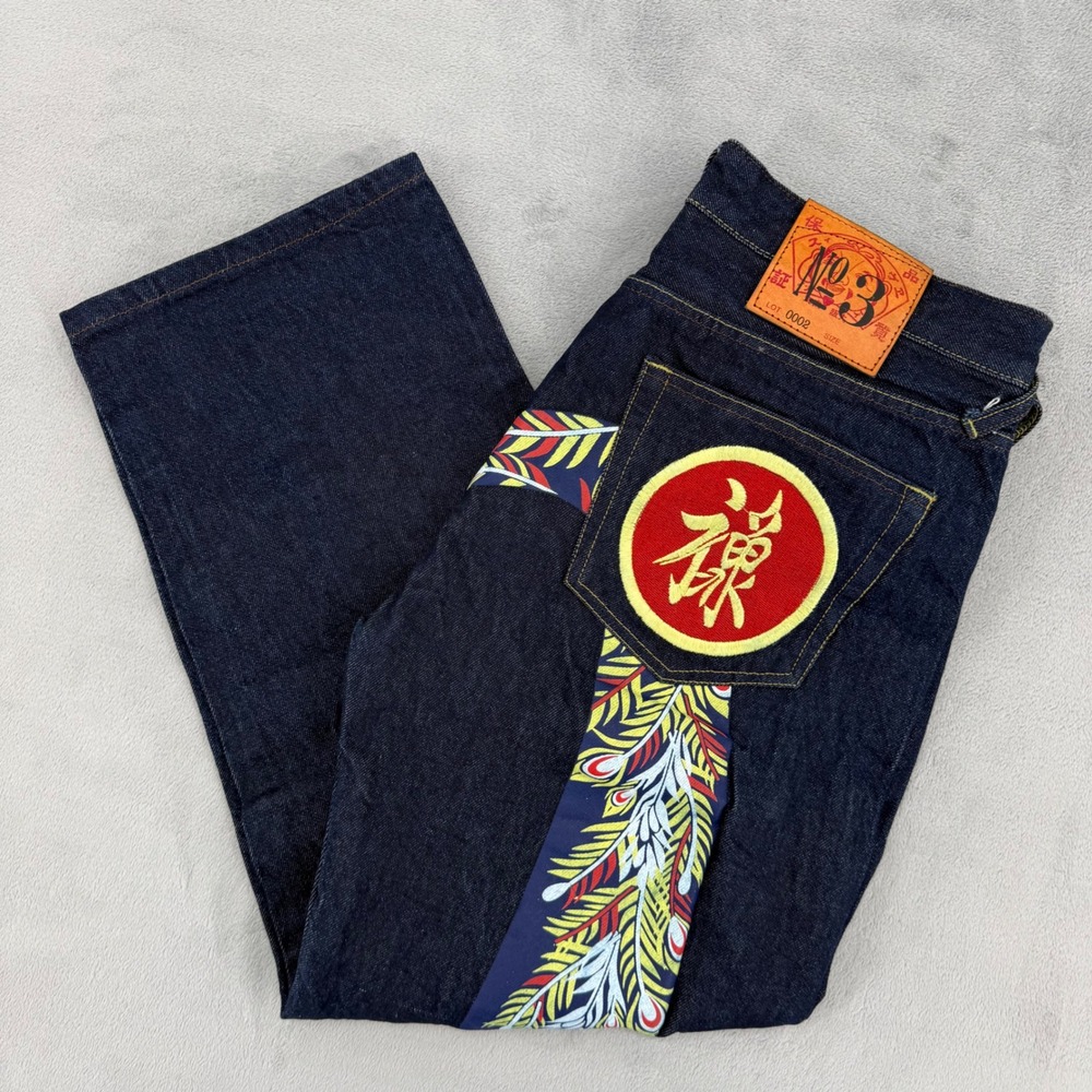 Evisu No 3 Jeans Embroidered Mens 36 Made in Japan Mens Indigo Blue Selvedge